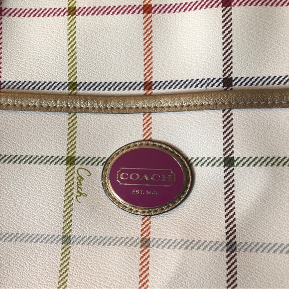Coach Peyton Tattersall Tote Purse Handbag Ivory Plaid - Picture 13 of 15